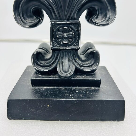 Sicura Italian Designs Fleur De Lis Bookend Wooden Crackled Black One-Piece - Picture 3 of 8